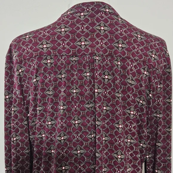 Dressbarn Size L Maroon Polyester Long-Sleeveled Womens Blouse Top Shirt with - Picture 8 of 16